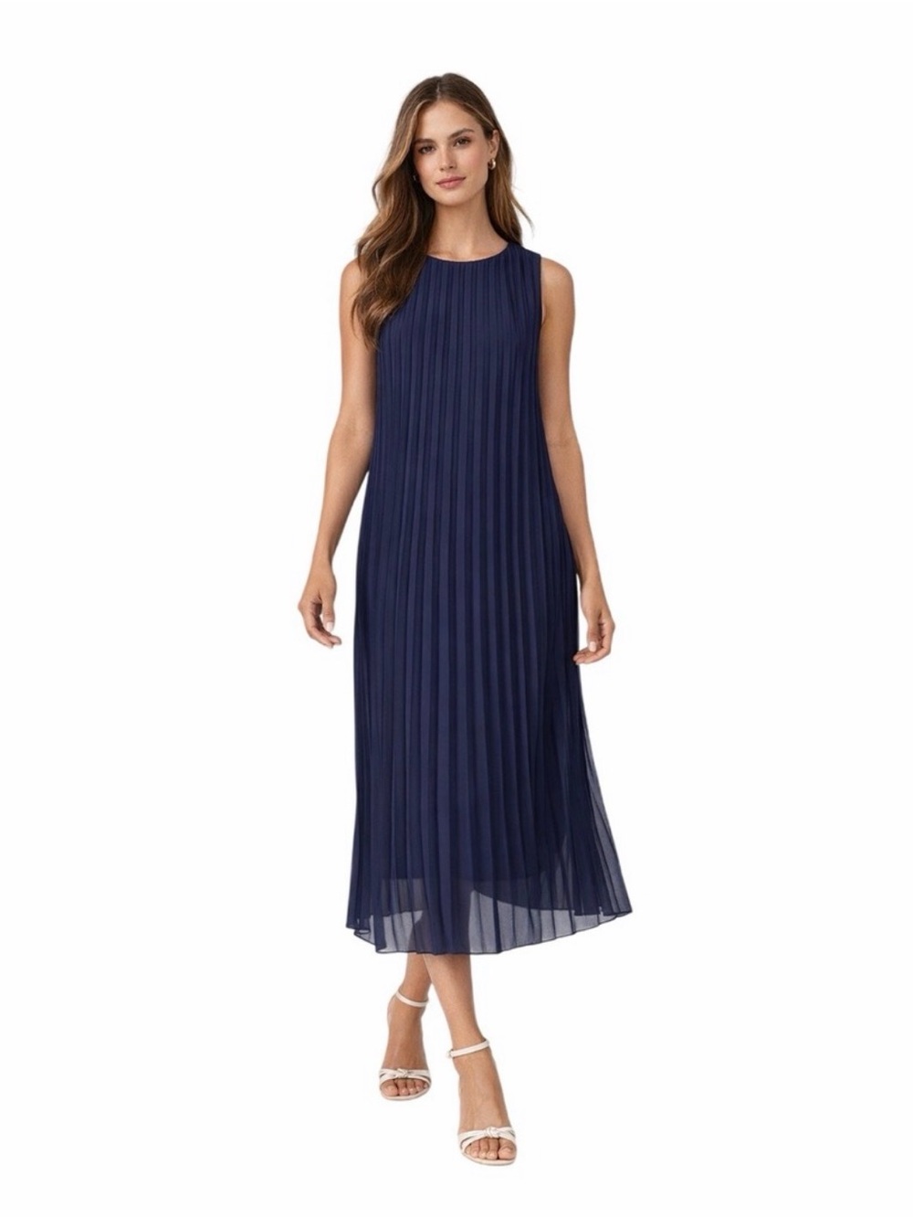J.McLaughlin Sleeveless Navy Blue Pleated “Bowen” Dress